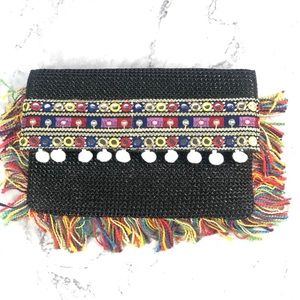 NWT black clutch Peruvian pom pom style crossbody